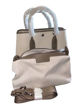 Canvas Tote with Taupe Leather Trim - Versatile Women’s Hand Bag